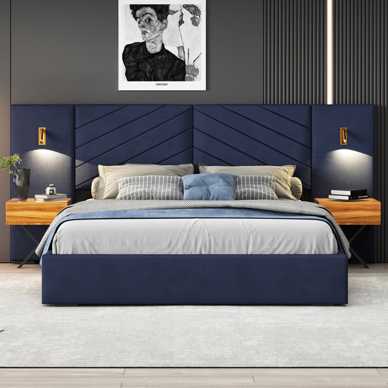 Everly Quinn Velvet Bed Frame Vertical Channel Tufted Wingback Headboard Wayfair